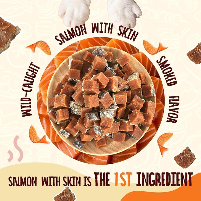 Salmon Dog Treats, Healthy Salmon Bites, Dog Jerky Training Treats with Taurine, Rich in Omega-3, 12oz (Smoked Flavor)