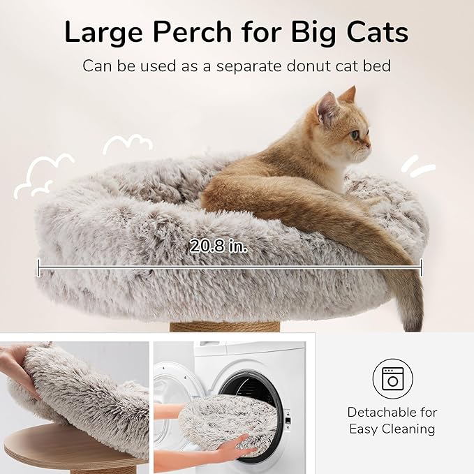 FUKUMARU Cat Scratching Post, 30 Inch Tall Cat Scratcher with Perch for Indoor Cats, Small Cat Tower with Bed and 5.5 Inch Width Post, Cat Tree Furniture for Kittens and Large Cats