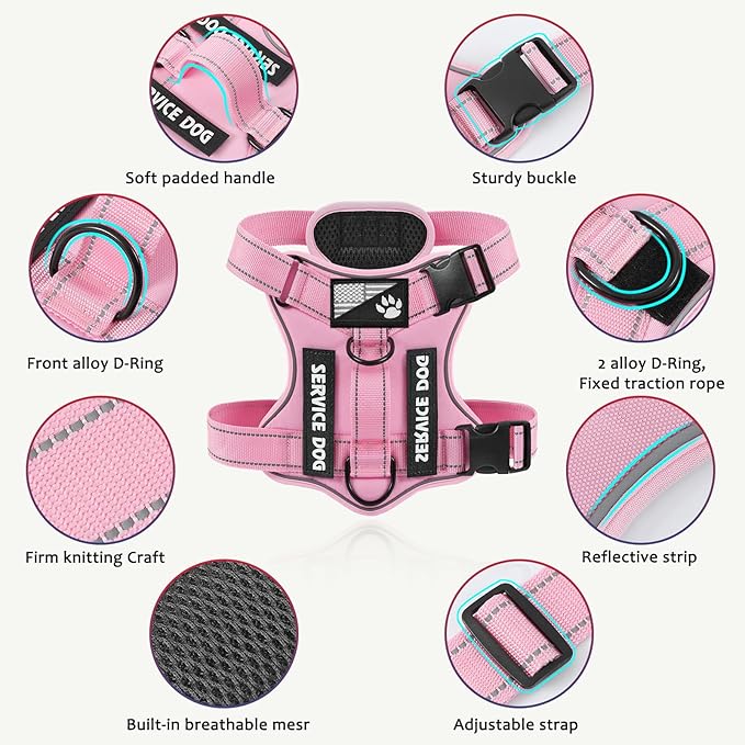 Demigreat Service Dog Harness, Reflective Dog Vest Harness with 5 PCS Patches, Adjustable Soft Oxford Pet Harness, Inner Layer Mesh, Easy to Control for Small Medium Large Dogs