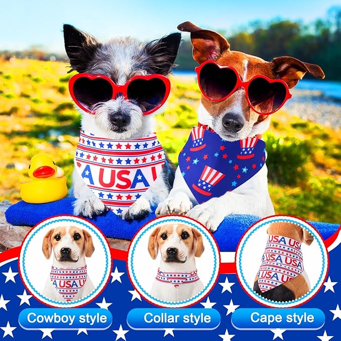 108 Pcs Veterans Patriotic Dog Bandanas Bulks Star Stripe Adjustable Bow Ties for Dogs USA Flag Bowknot Triangle Scarf Kerchief for Pet Cat 4th of July Memorial Grooming Outfit