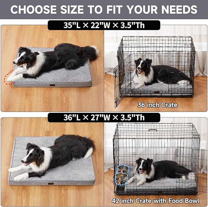 OhGeni Orthopedic Waterproof & Machine Washable Dog Bed for Medium Large Pets, Suitable for Crates, Cat Mat with 25D Egg Crate Foam, Non-Slip Bottom & Removable Cover, 35 Inches(Gray)