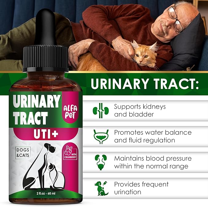 Сat Urinary Tract Infection Treatment with Cranberry – Dog UTI Treatment to Care for Bladder – Cat UTI Treatment for Kidneys – Preventive Support for Renal Health in Drops – 2 Oz