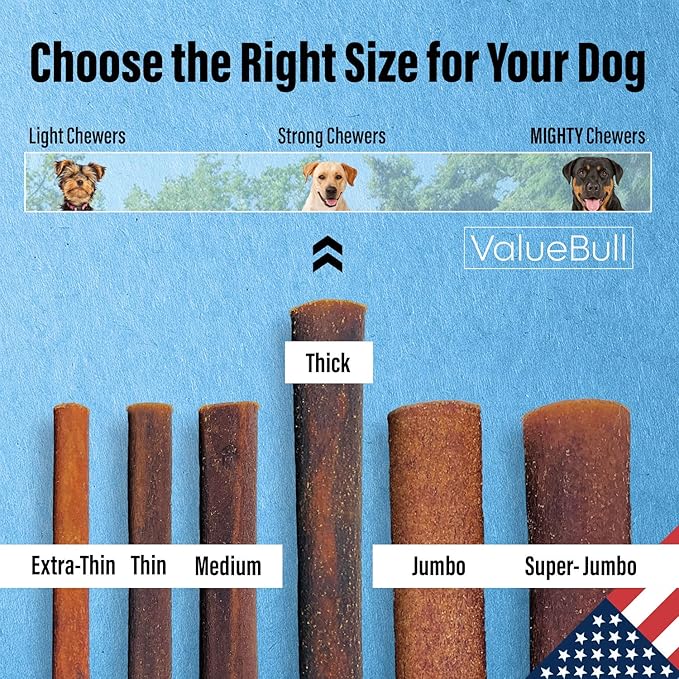 ValueBull USA Collagen Sticks for Dogs, 6 Inch Thick Chews, Natural Long-Lasting Dog Treats, 50 Count - Promotes Joint, Skin & Coat Health with Glucosamine and Chondroitin