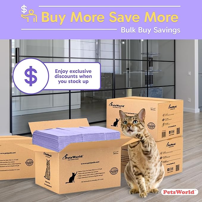 PETSWORLD Cat Pad Refills for Tidy Cats Breeze Litter System, Unscented, 100 Count 16.9x11.4 Inch