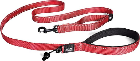 EzyDog Soft Trainer Dog Leash with Traffic Control Handle - Reflective Stitching for Nighttime Safety and Superior Strength and Comfortability for Training Large to Medium Dogs (72”, Red)