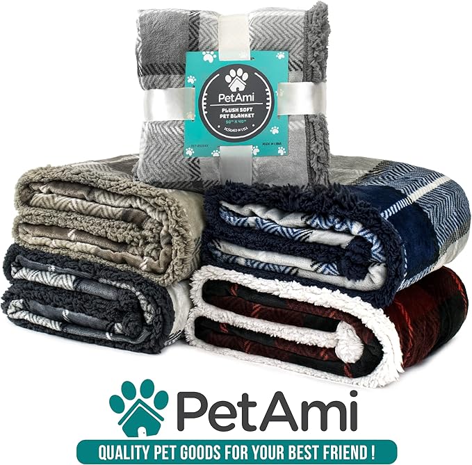 PetAmi Dog Blanket for Medium Large Dogs, Pet Bed Blanket Cat Puppy Kitten, Fleece Furniture Couch Cover Protector Sofa Car, Soft Sherpa Dog Throw Plush Reversible Washable, 40x60 Checker Red
