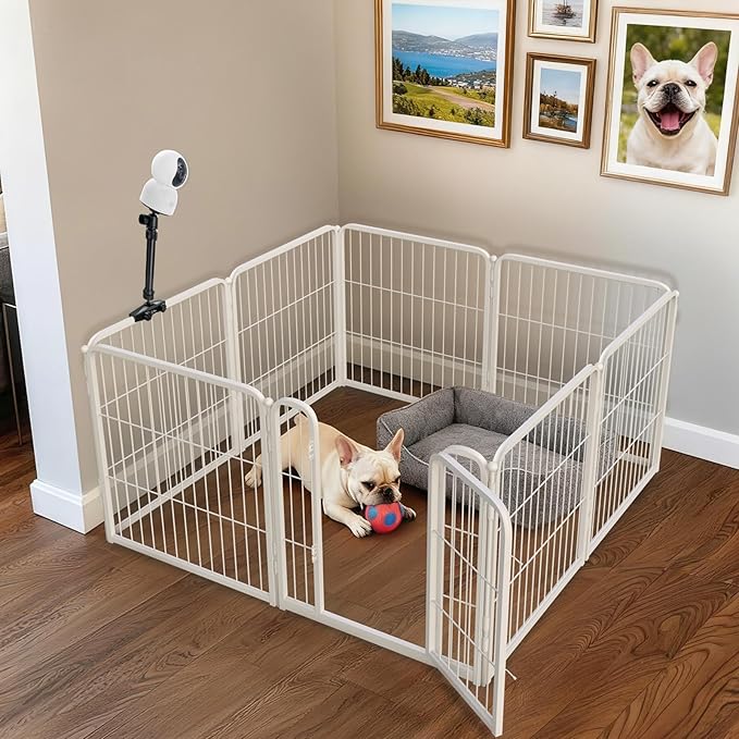 FXW Homeplus Unleashed Indoor Dog Playpen - Stress-Free and Safe Play, Heavy Duty 24 Inch 8 Panels with Playpen Camera Mount for Puppy and Small Dogs, White│Patented