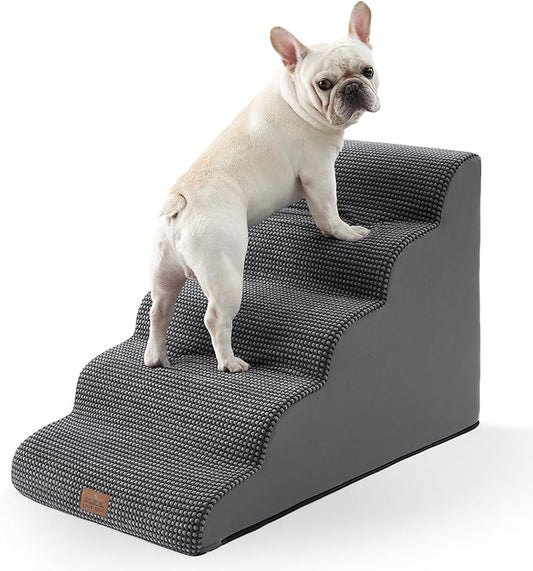 Extra Wide Dog Stairs 19.7" Width, Large Pet Step for Small Medium Dog, Puppy or Cat, Ramp for High Bed or Car, High Density Foam Ladder, Stable, 5 Step, 19.7x33x22.4 in, Charcoal Grey