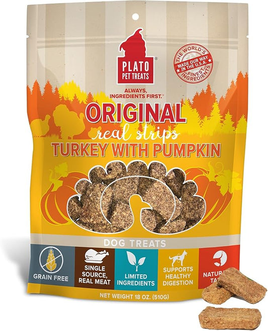 PLATO Original Real Strips Turkey & Pumpkin 18oz, Natural (1459)
