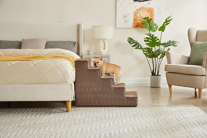 Dog Stairs for Bed, Dog Steps for Bed, Pet Steps for Small Dogs and Cats, Non-Slip Balanced Pet Ramp Indoor (Brown, 13.8" H x 14.5" W x 18" L, 3)