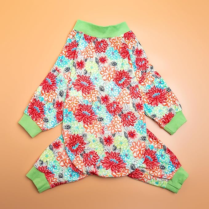 LovinPet Dog PJS Bodysuit for Large Dogs, Pet Pajamas for Dogs, Anti Licking & Anxiety Calming Dog Shirt, Lightweight Stretchy Fabric, Watermelon & Flowers Print, Pitbull Clothes, 2XL