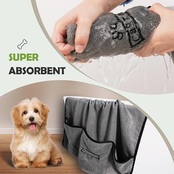 Microfiber Dog Grooming Bath Towel: Super Absorbent Soft Pet Grooming Towel Bath & Shower Supplies - Large Towels to Drying Dog Cat Pets Drying & Grommers (Gray, 1 Pcs)