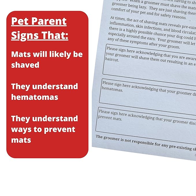 Matted Fur Release Forms for Dog Grooming Salons (Pad of 100, 5.5 X 8.5 Inches) - Addressing Mats