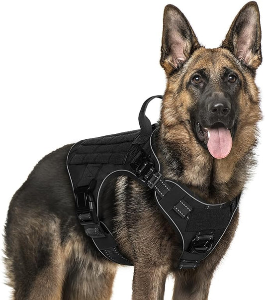 rabbitgoo Upgraded Tactical Dog Harness for Large Dogs, Reflective Heavy Duty Pet Harness with Handle, No-Pull Service Vest, Adjustable Military Vest for Training Hunting Walking, Black, XL