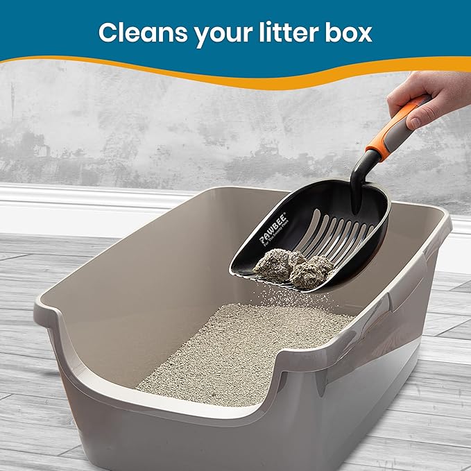 PAWBEE Metal Cat Litter Scoop, Premium Non-Stick Cat Litter Scooper with Holder, Deep Shovel metal pooper scooper, Long Non-Slip Handle Kitty Litter Scoop, Cat Poop Scooper, Cat Scooper for Litter Box