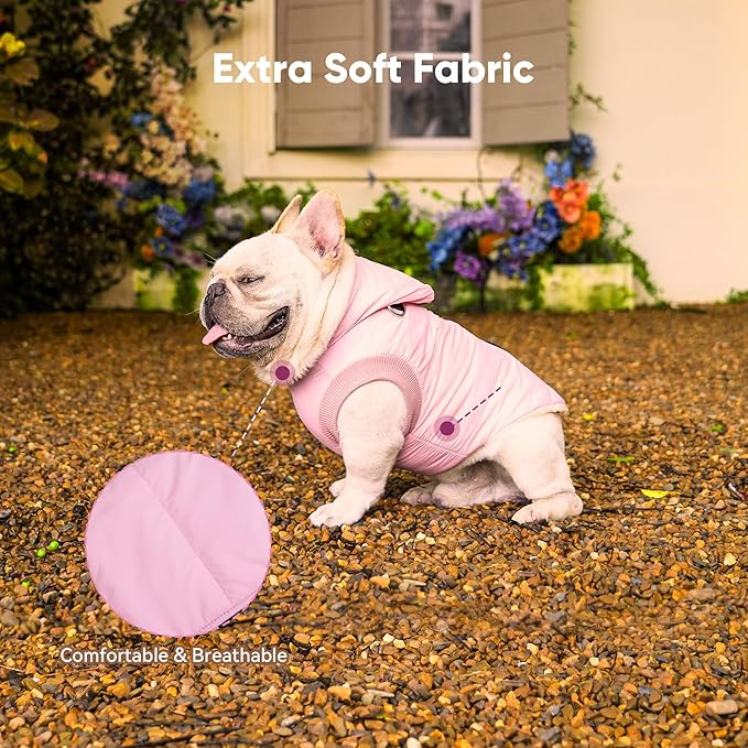 Fleece Lining Dog Hoodie with Harness Built in,Extra Warm Small Dog Jacket in Winter Puppy Coats with Hooded,Light Pink S