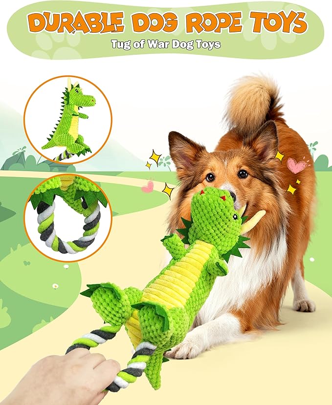 Interactive Squeaky Dog Chew Toy,Plush Dog Rope Toys for Small Medium and Large Dogs,Tug of War Dog Toys to Keep Them Busy,Training Reward Gift,Teeth Cleaning