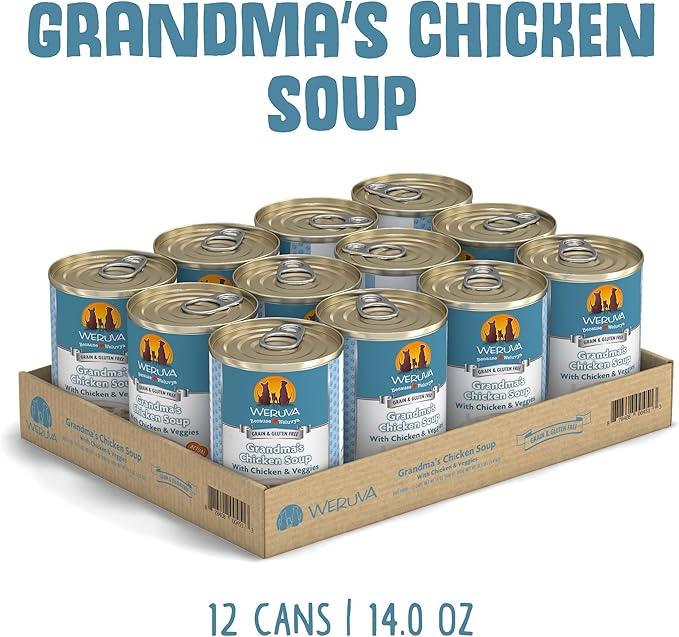 Weruva Classic Dog Food, Grandma's Chicken Soup with Chicken Breast & Veggies, 14oz Can (Pack of 12), Teal (878408004568)