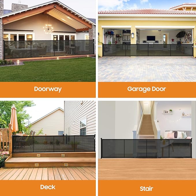 180" Extra Wide Retractable Baby Gates for Large Openings, 42" Extra Tall with Support Rods, Prevent Crawling, Mesh Dog/Pet Gate for Stairs/Doorways, Indoor/Outdoor Use