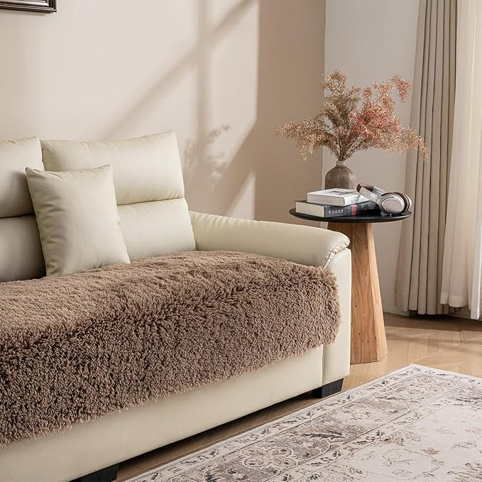 Dogs/Cats Bed Mats, Dog Pad Washable Removable Couch Cover with Anti-Slip Back, Plush Long Fur Mat, Perfect for Small, Medium and Large Dogs.(Brown, 30"x90")