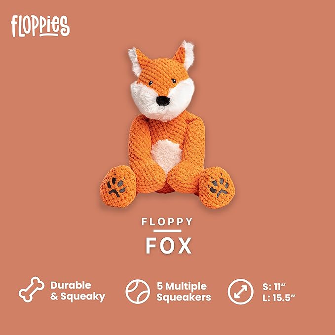fabdog Floppies Plush Dog Toy - Cute & Durable Squeaky Dog Toys - Best Squeak Toy for Puppies and All Breeds | Ideal Pet Gift| Large Fox