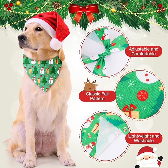Sanwuta 50 Pcs Christmas Dog Bandanas and Collar Bow Ties Set 25 Bandanas Bulk 25 Xmas Charm Dog Collar Pet Triangle Pet Scarf Bowtie for Small Medium Large Holiday Costume