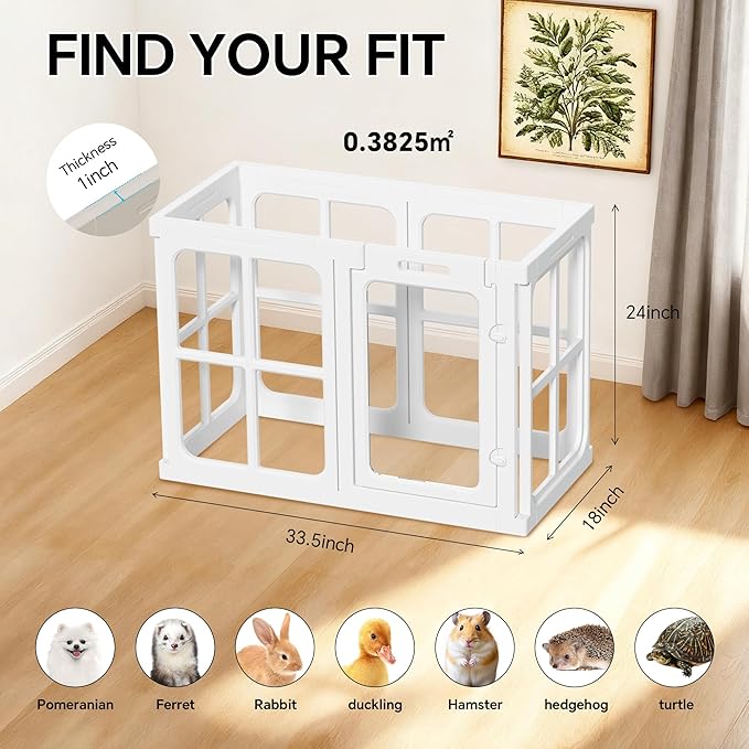 Acrylic Dog Playpen Indoor, 24" H Plastic Pet Playpen with Door, Clear Pet Play Pen for Puppy Cat Rabbit Ferret, Easy Assemble Dog Pen, Preferable for Small Cage, White 6 PCS