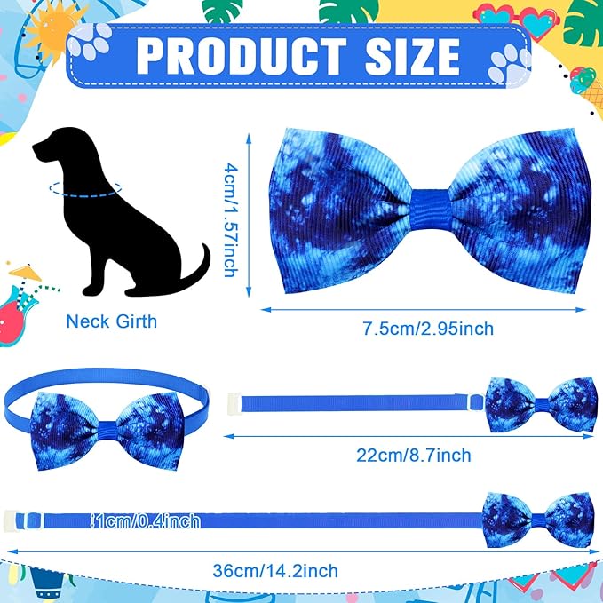 Eccliy 50 Pcs Tie Dye Dog Collars for Dogs Spring Summer Cute Puppy Bow Ties Adjustable Neckties Set Bow Collar for Pet Decoration Supplies