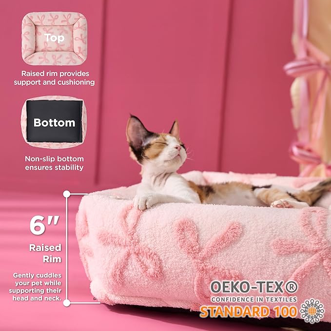 Lesure Cute Dog Bed for Small Dogs & Cats- Washable Puppy Beds,Cozy Rectangle Orthopedic Pet Sofa with Jacquard Shaggy Plush & Anti Slip Bottom,20x19x6inches