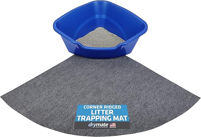 Drymate Corner Cat Litter Trapping Mat (Ridged Design), Traps Mess from Box, Protects Floors, Urine-Proof, Machine Washable, Soft on Kitty Paws, Absorbent, Waterproof (USA Made, Recycled Content)