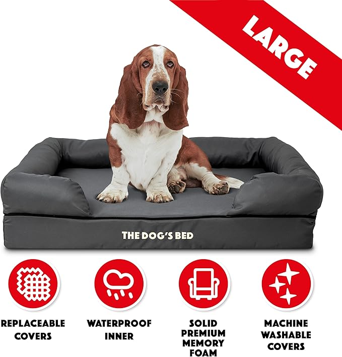The Dog’s Bed Large Grey with Black Trim, Waterproof, Veterinary Grade Memory Foam, Pain Relief: Arthritis, Hip & Elbow Dysplasia, Post Surgery, Supportive, Washable Cover
