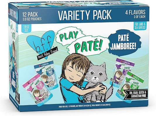 Weruva B.F.F. Play - Best Feline Friend Paté Lovers, Aw Yeah!, Paté Jamboree! Variety Pack, 3oz Pouch (Pack of 12)