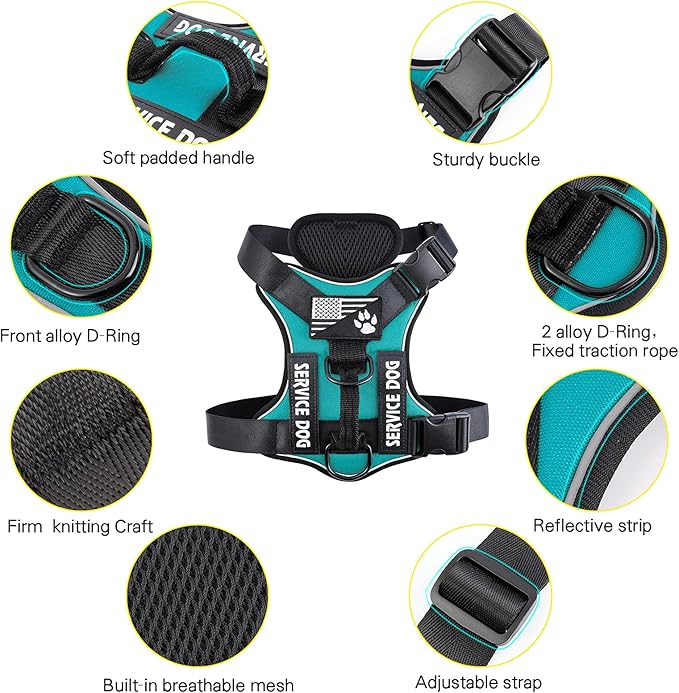 Demigreat Service Dog Harness, Reflective Dog Vest Harness with 5 PCS Patches, Adjustable Soft Oxford Pet Harness, Inner Layer Mesh, Easy to Control for Dogs