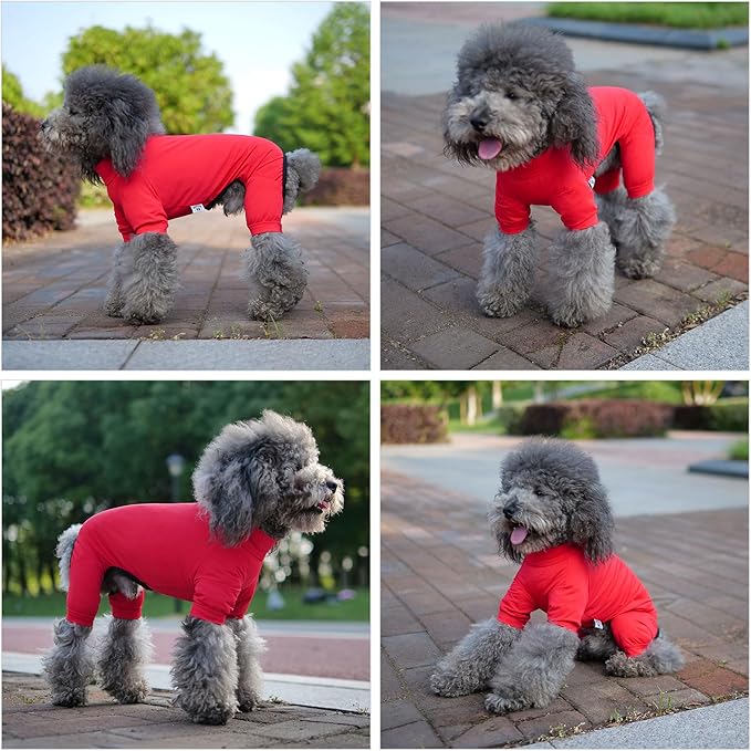 LoveLongLong Dog Jumpsuit with UV Protection and Quick-Dry Fabric for Spring Summer Pet Pajamas Red S