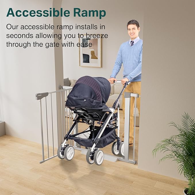 Cumbor 29.7-40.6" Baby Gate for Stairs, Mom's Choice Awards Winner-Dog Gate for Doorways, Pressure Mounted Self Closing Pet Gates for Dogs Indoor, Safety Child Gate with Easy Walk Thru Door, Silver