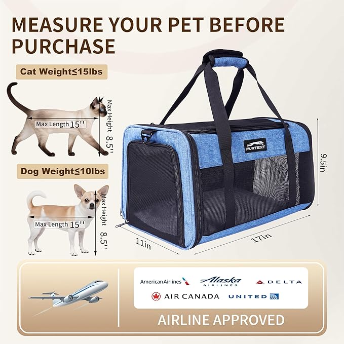 TSA Pet Carrier Airline Approved for Small Cats and Puppy, Cat Carrier Soft Fits Pets Up to 15 lbs, Dogs Carrier Bag with Litter Box Foldable, Ideal for Travel, Car Rides, and Vet Visits, Dark Blue
