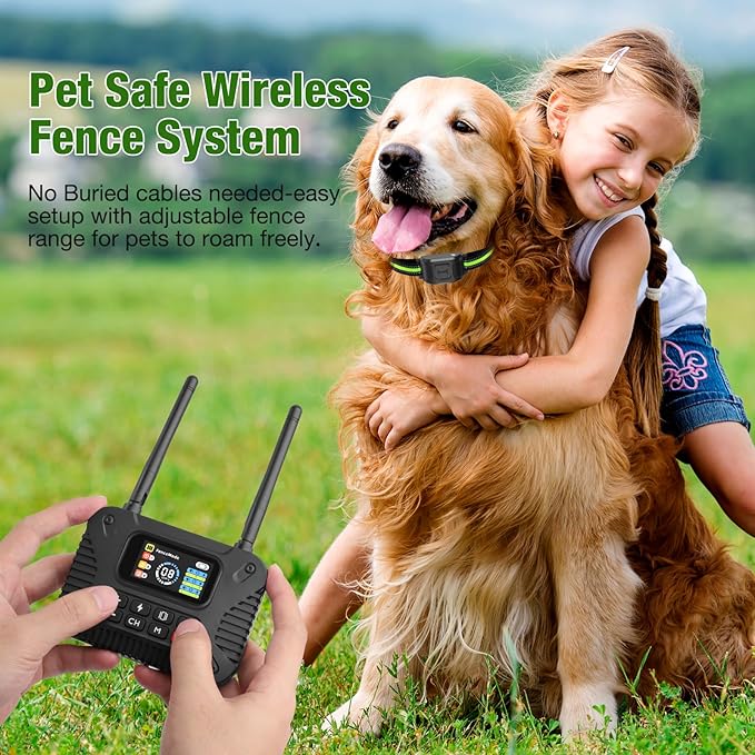 Wireless Dog Fence 2.4GHz Electric Fence for Dogs Wireless Fence for Dogs Portable Electric Dog Fence with Waterproof and Rechargeable Dog Training Collar (1 Controller & 3Collar)