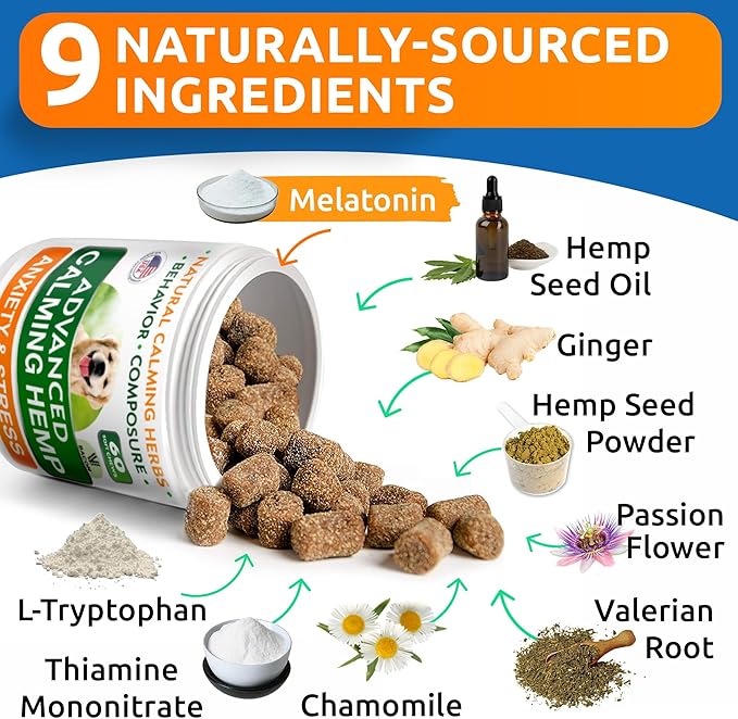 BARK&SPARK Advanced Calming Hemp Treats for Dogs - Hemp Oil + Melatonin - Anxiety Relief - Separation Aid - Stress Relief During Fireworks, Storms - Aggressive Behavior, Barking - 60Chews