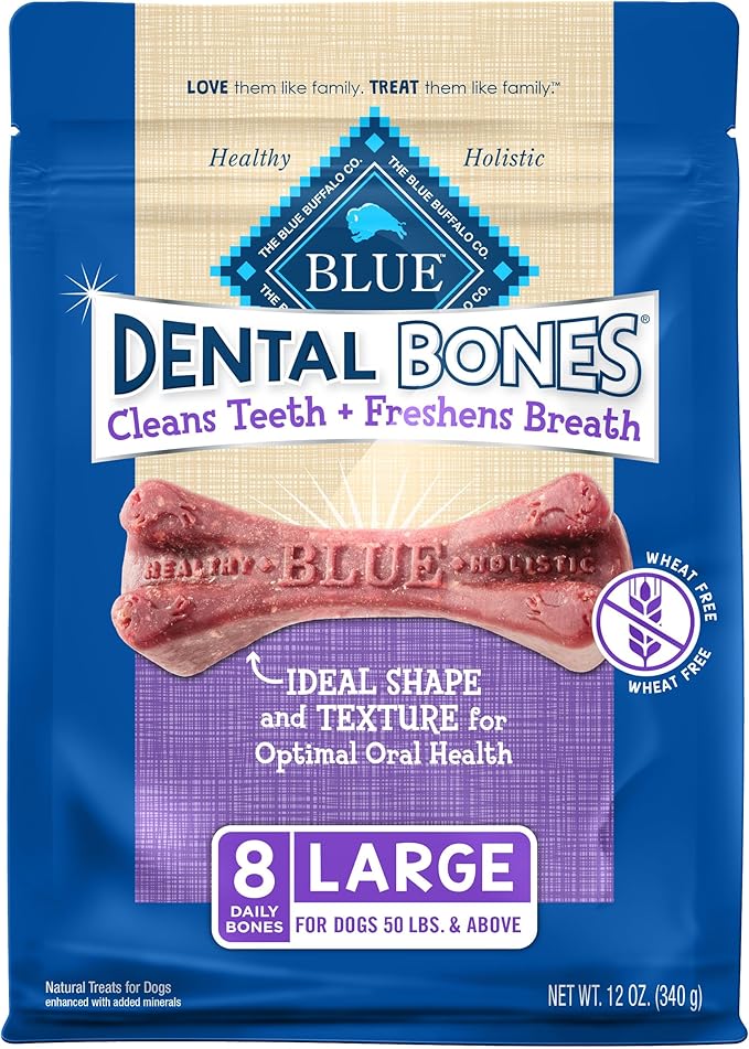 Blue Buffalo Dental Bones Large Natural Dental Chew Dog Treats Bag