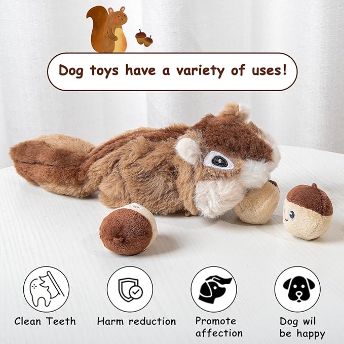 Hollypet Squeaky Dog Toy, Interactive Plush Hide and Seek Dog Toys for Small Medium Sized Dogs and Non-Aggressive Chewers, Puppy Teeth Clean Chew Toys, Pine Cone