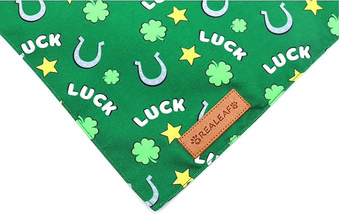 Realeaf St. Patrick's Day Dog Bandanas 2 Pack, Reversible Green Dog Scarf for Boy and Girl, Premium Durable Fabric, Holiday Bandana for Medium and Large Dogs Pets (Large)
