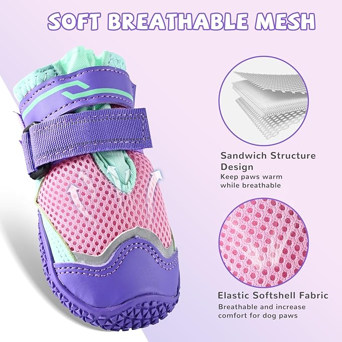 Dog Shoes for Large Medium Dogs, Breathable Dog Shoe for Hot Pavement, Dog Boots & Paw Protectors Non-Slip, Dog Booties for Summer Outdoor Hiking, Walking, Snow, Hardwood Floors Size 7