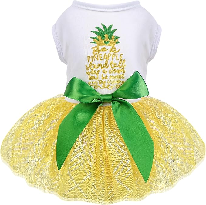 Dog Clothes for Small Dogs Girl, Spring Pet Dress Puppy Princess Tutu Cute Puppy Tulle Dresses Pet Clothes Cat Apparel Chihuahua Yorkshire Outfits (Yellow Pineapple, L)