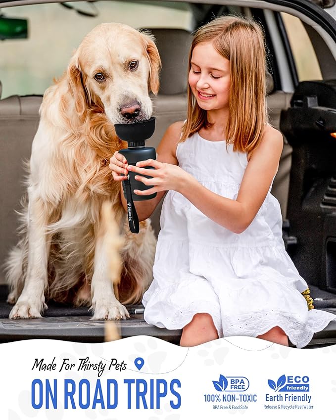 Lesotc Dog Water Bottle, Portable Water Dispenser with Travel Water Bowl, Leak Proof Pet Travel Squeeze Bottle, Puppy Essentials Dog Stuff Accessories for Outdoor Walking, Hiking, Camping