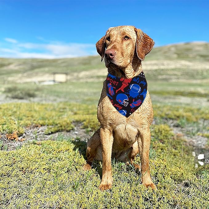 7 PCS Football Dog Bandanas for Large Dogs Breed 33 Inch Sewing Hemming Dog Bandanas Print One Side XL Drool Bibs Game Day Grooming L