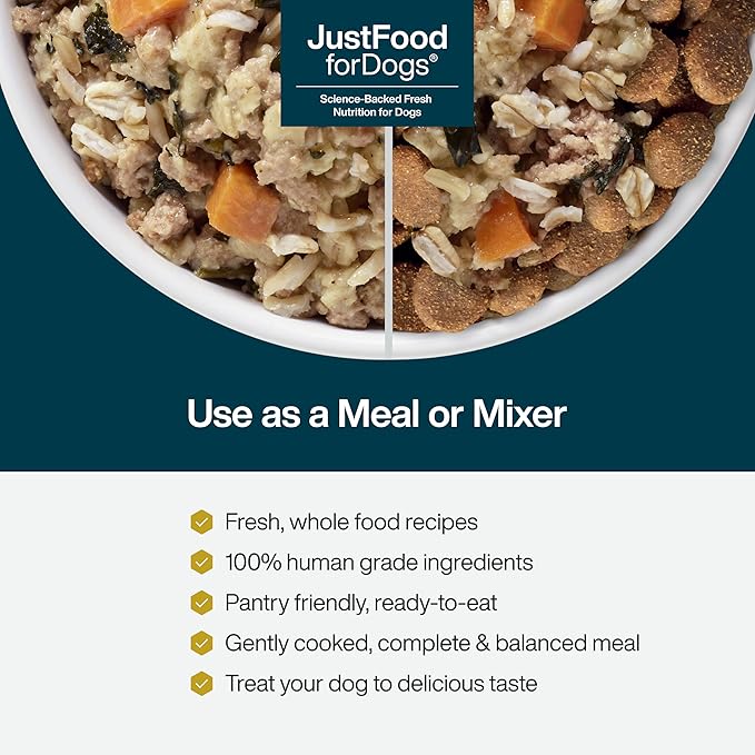 JustFoodForDogs JustFresh Wet Dog Food, Fresh Pet Meals and Toppers with No Preservatives, Resealable Package, Human Grade, Home-Cooked Turkey, 12 oz - 7 Pack