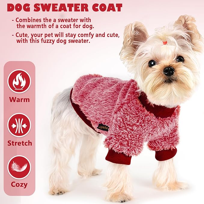 Christmas Dog Sweater - Small Dogs Winter Clothes - Fleece Sweater - XS - Red