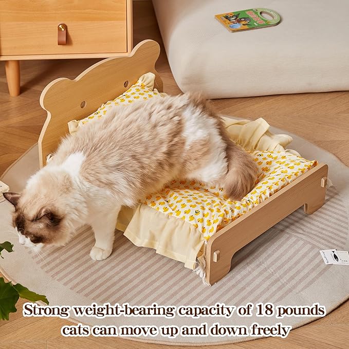 Wooden Elevated Cat Bed for Indoor Cats Easy to Assemble with Removable Mattress Pet Bed for Small Animals Small Dog Rabbits Guinea Pigs Hamsters Chinchillas etc