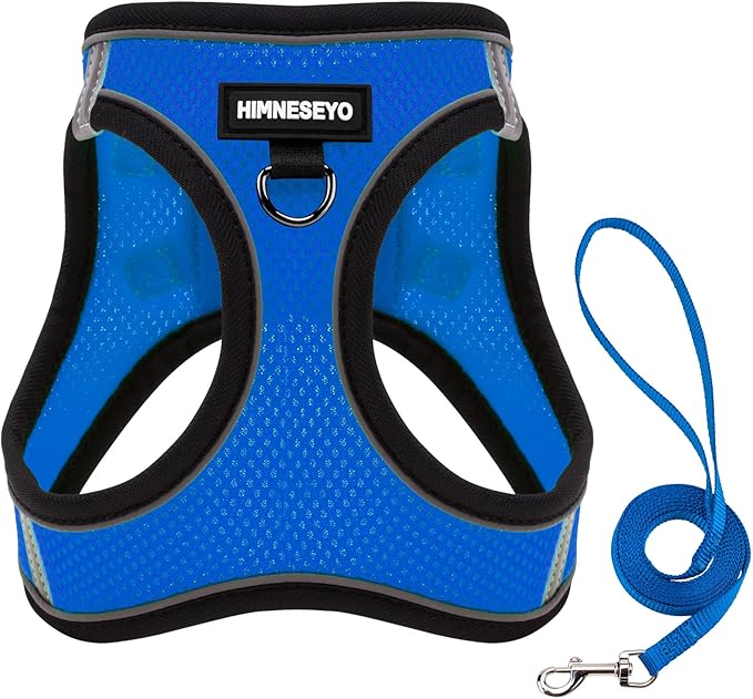 Dog Harness and Leash Set, Dog Harness for Dogs No Pull, No-Chock Step-in Reflective Breathable Lightweight Easy Walk Vest Harnesses with Safety Buckle for Small Medium Dogs, Cats (Blue, M)