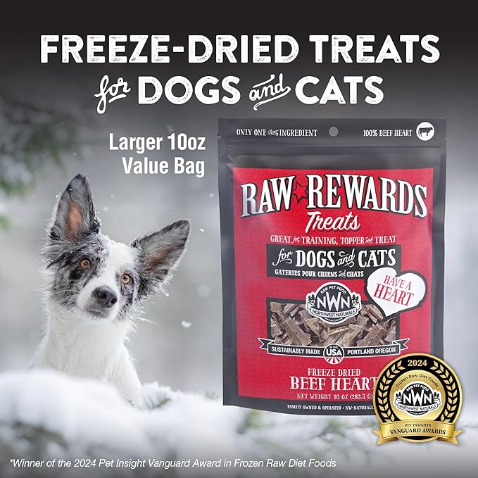 Northwest Naturals Raw Rewards Freeze-Dried Beef Heart Treats for Dogs and Cats - Bite-Sized Pieces - Healthy, 1 Ingredient, Human Grade Ingredient, All Natural, Proudly Made in USA, 10 Oz (Pack of 3)
